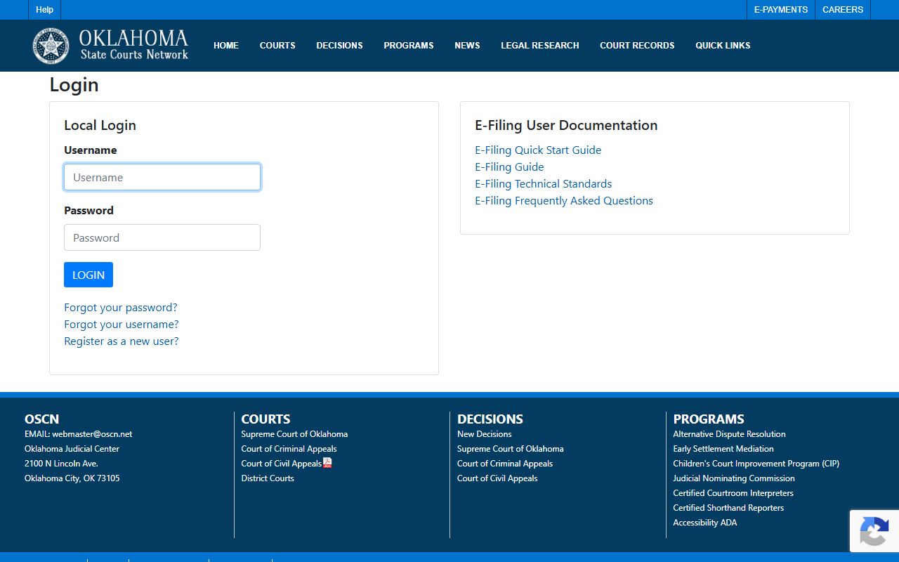 Payne County court records e-filing and OUCMS access portal