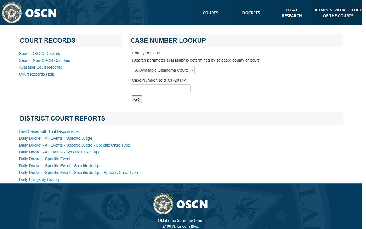Payne County court records search on the OSCN Docket Search portal
