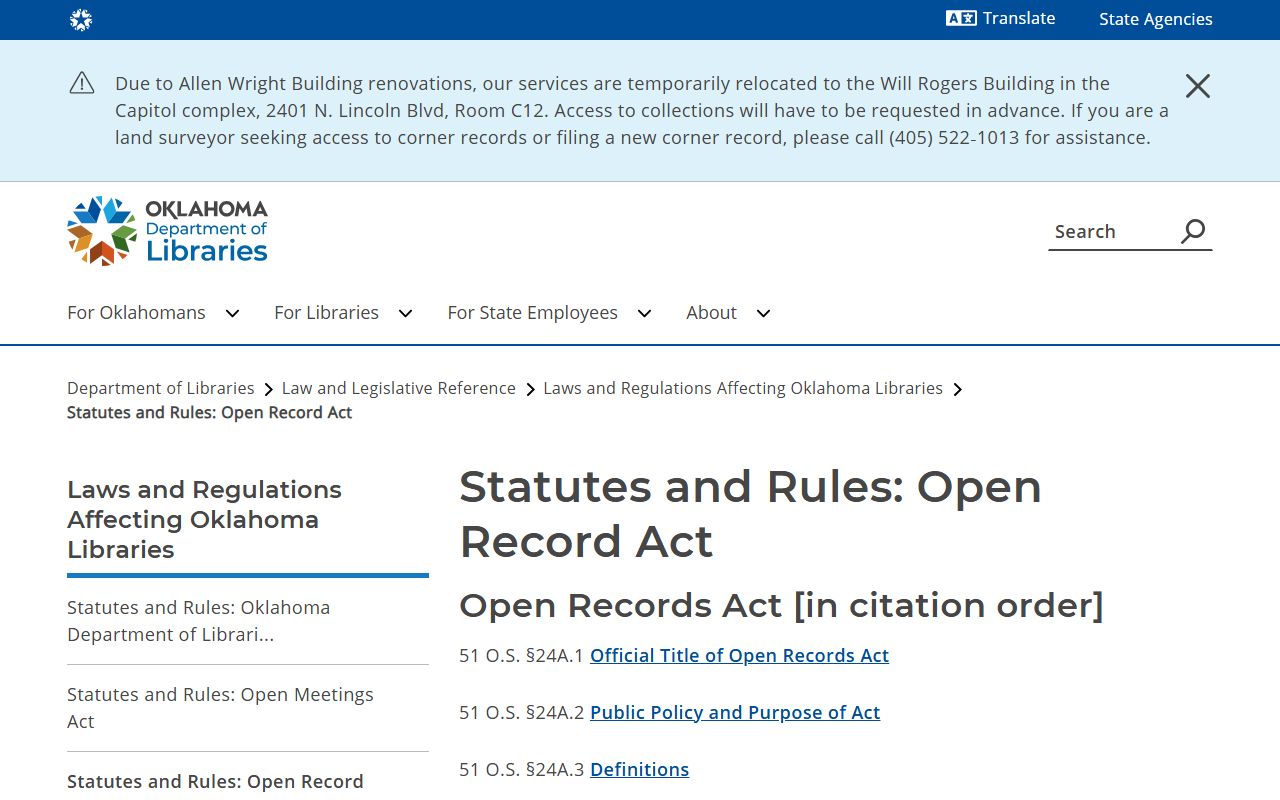 Payne County court records and the Oklahoma Open Records Act index
