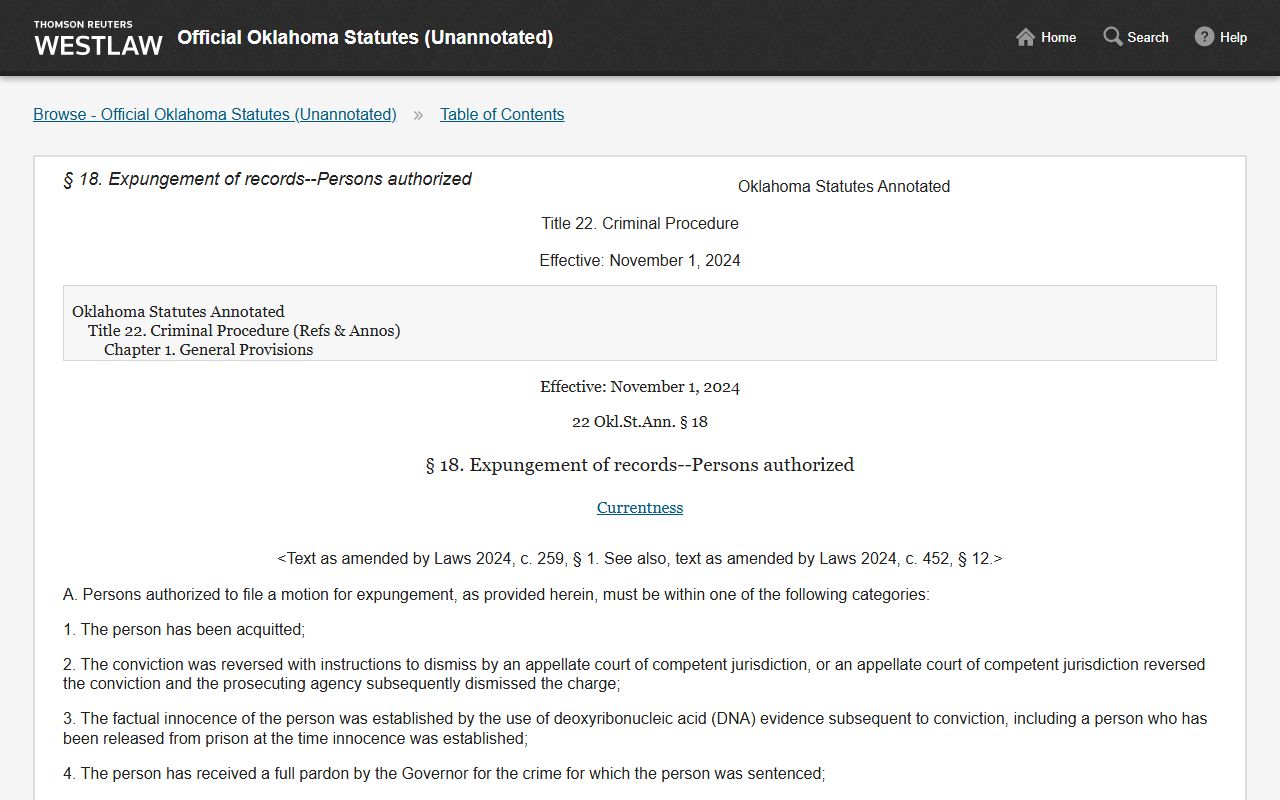 Payne County criminal court records and the official Oklahoma expungement statute 22 O.S. section 18