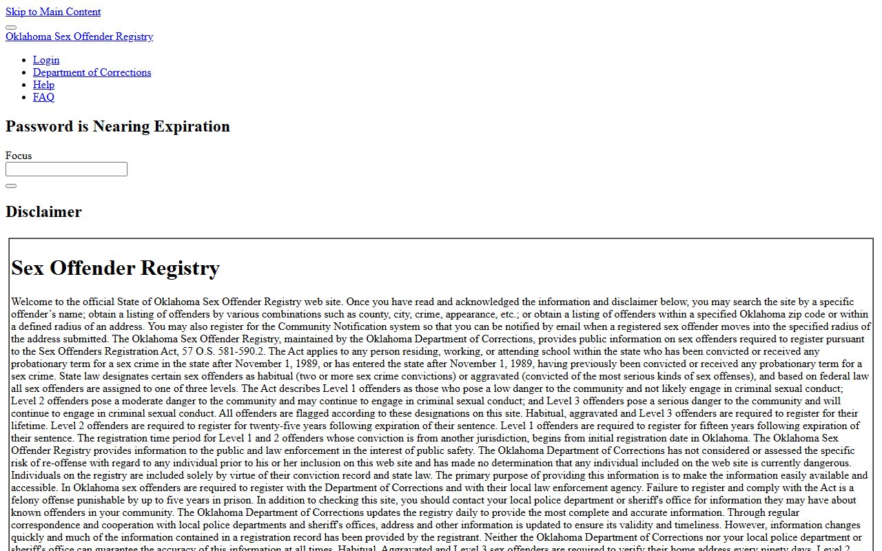 Payne County criminal court records and the Oklahoma Sex Offender Registry search page