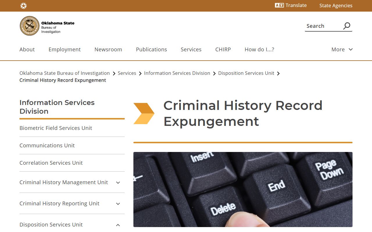 Payne County criminal court records and the OSBI criminal-history record expungement page