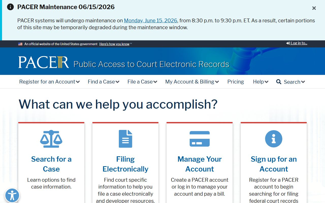 PACER portal for federal court records linked to Payne County cases