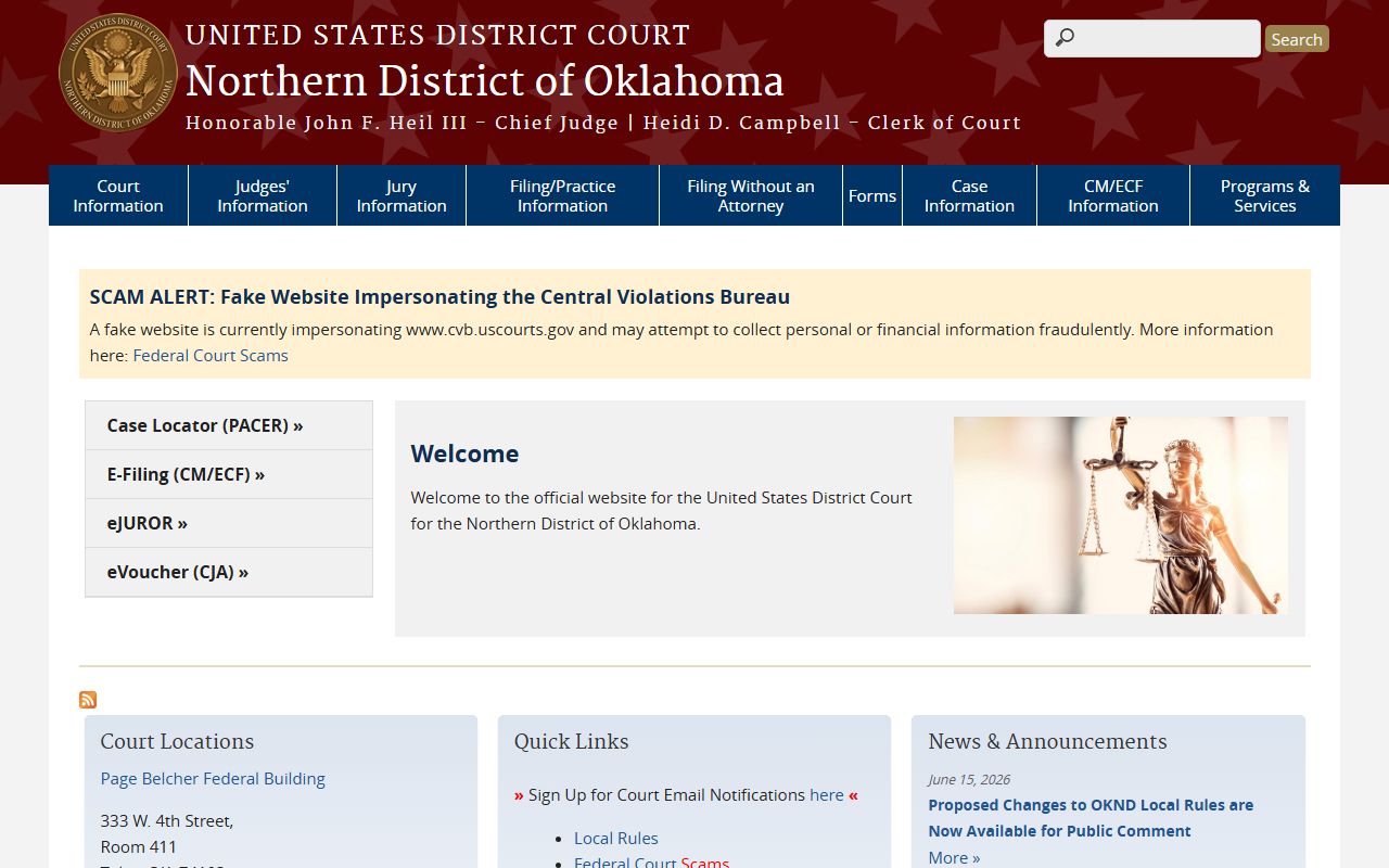 U.S. District Court Northern District of Oklahoma federal court records for Payne County