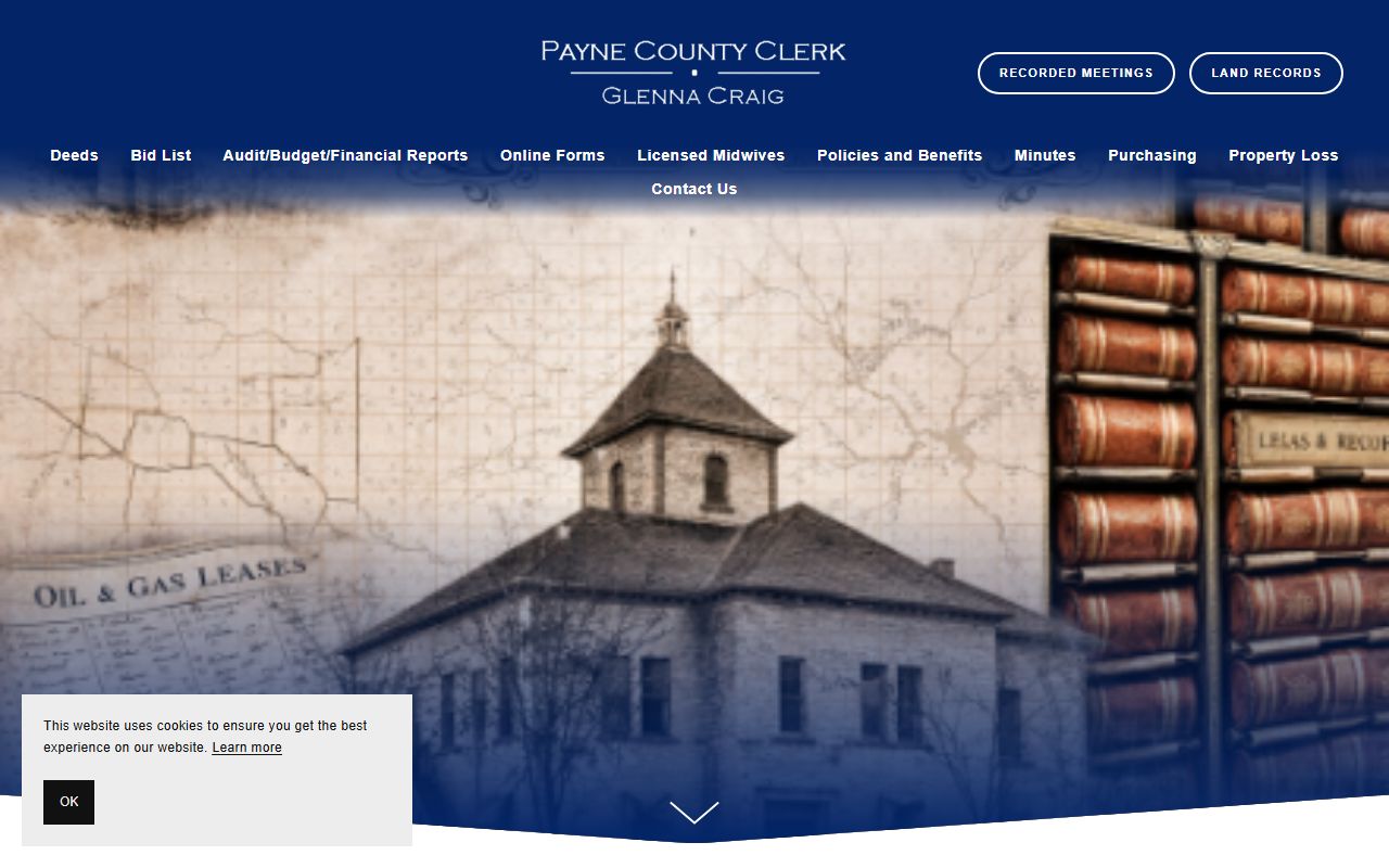 Payne County Clerk home page for land and county records, separate from court records