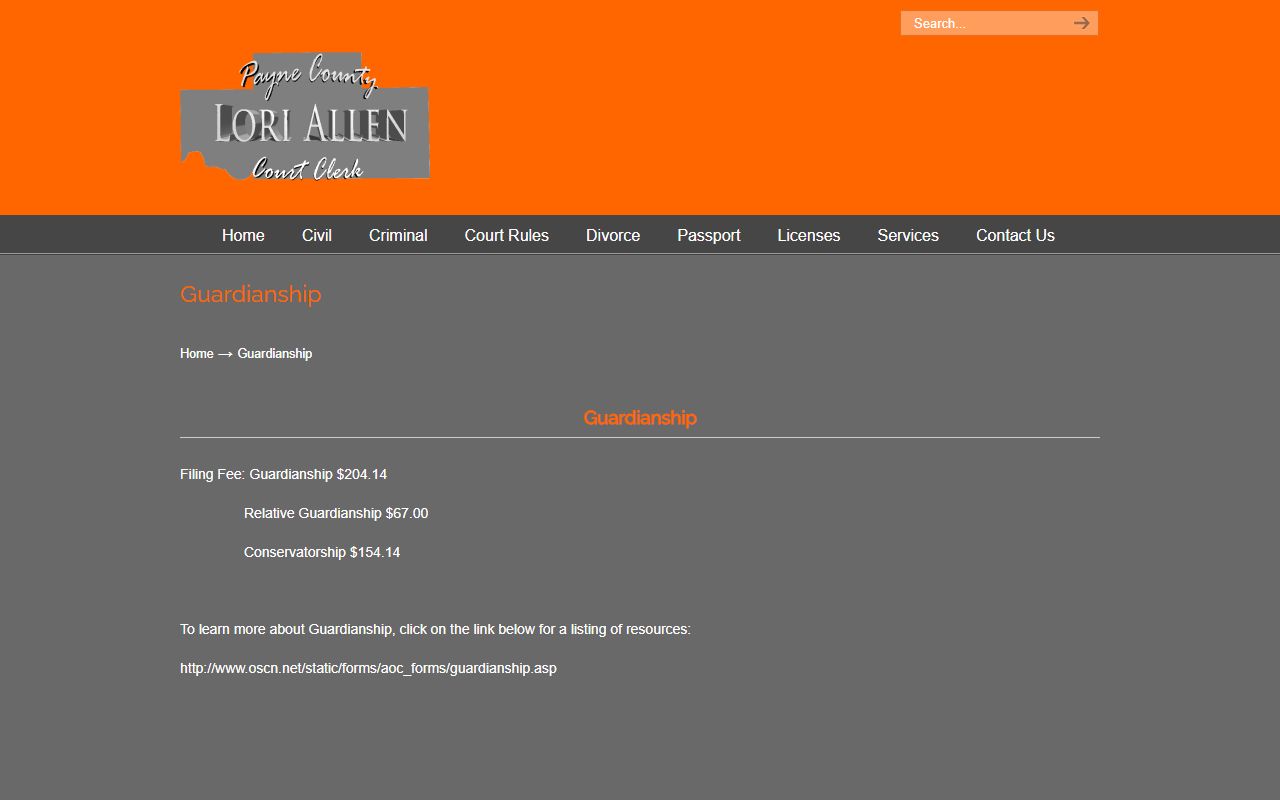 Payne County probate records guardianship and conservatorship fee page