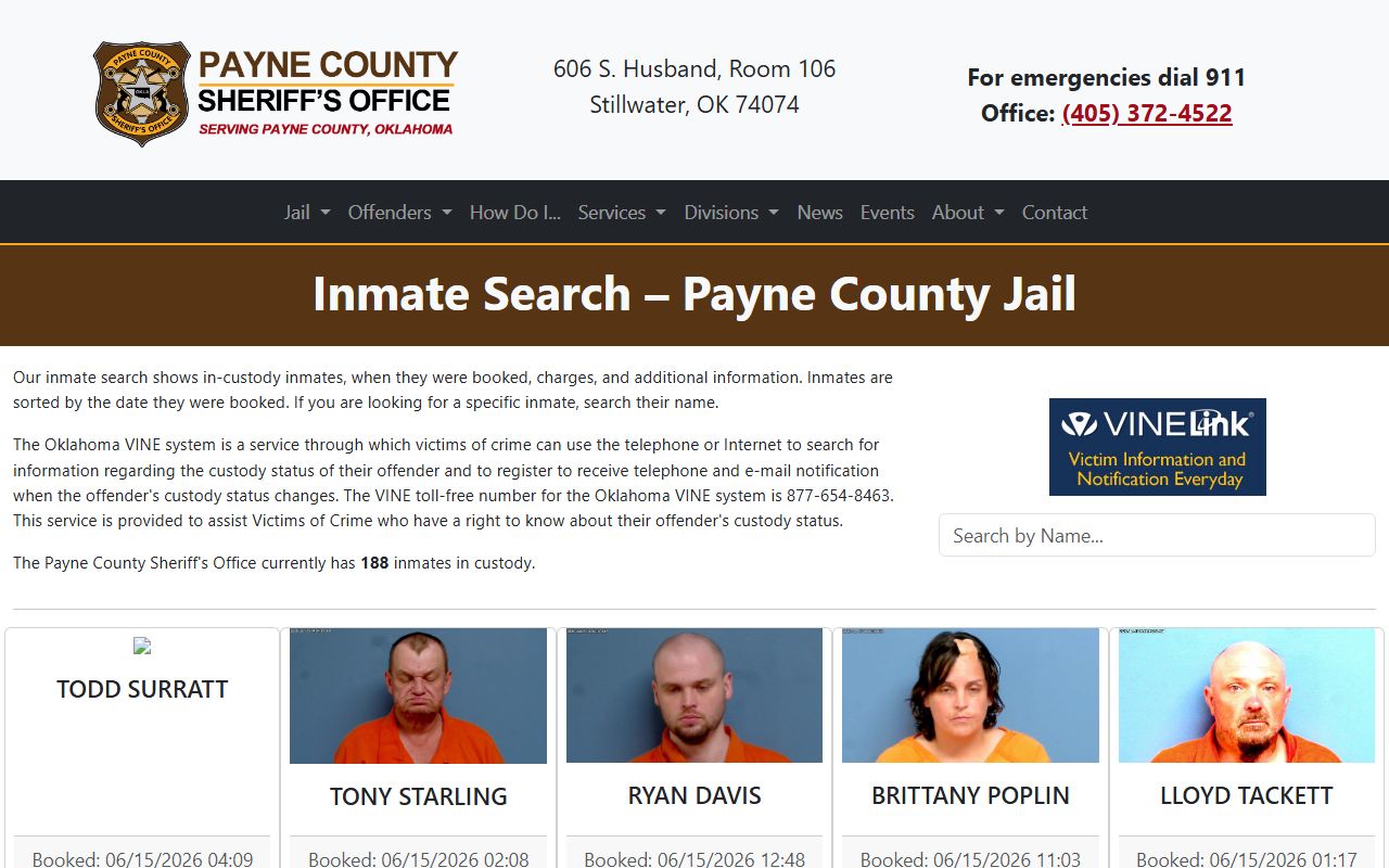 Payne County jail inmate search