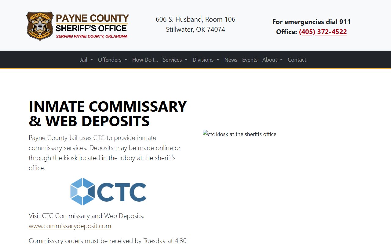Payne County jail commissary deposits