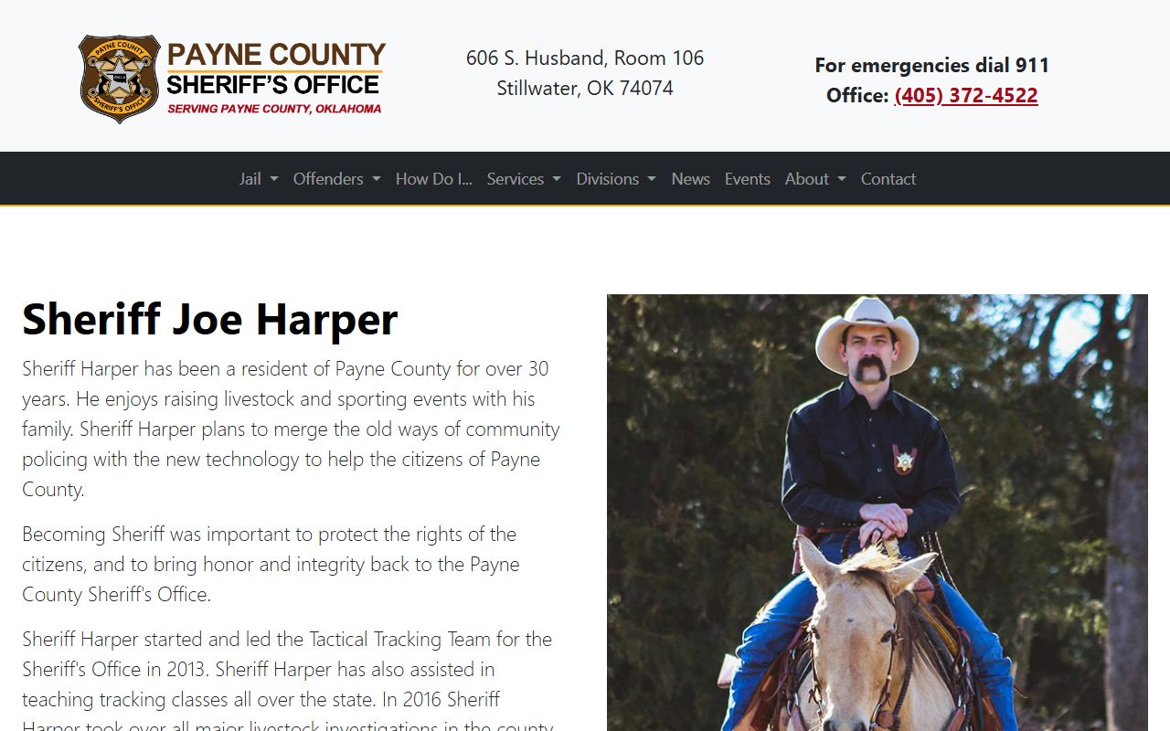 Payne County jail Sheriff information page