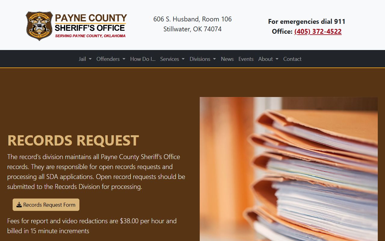 Payne County jail Sheriff records request form