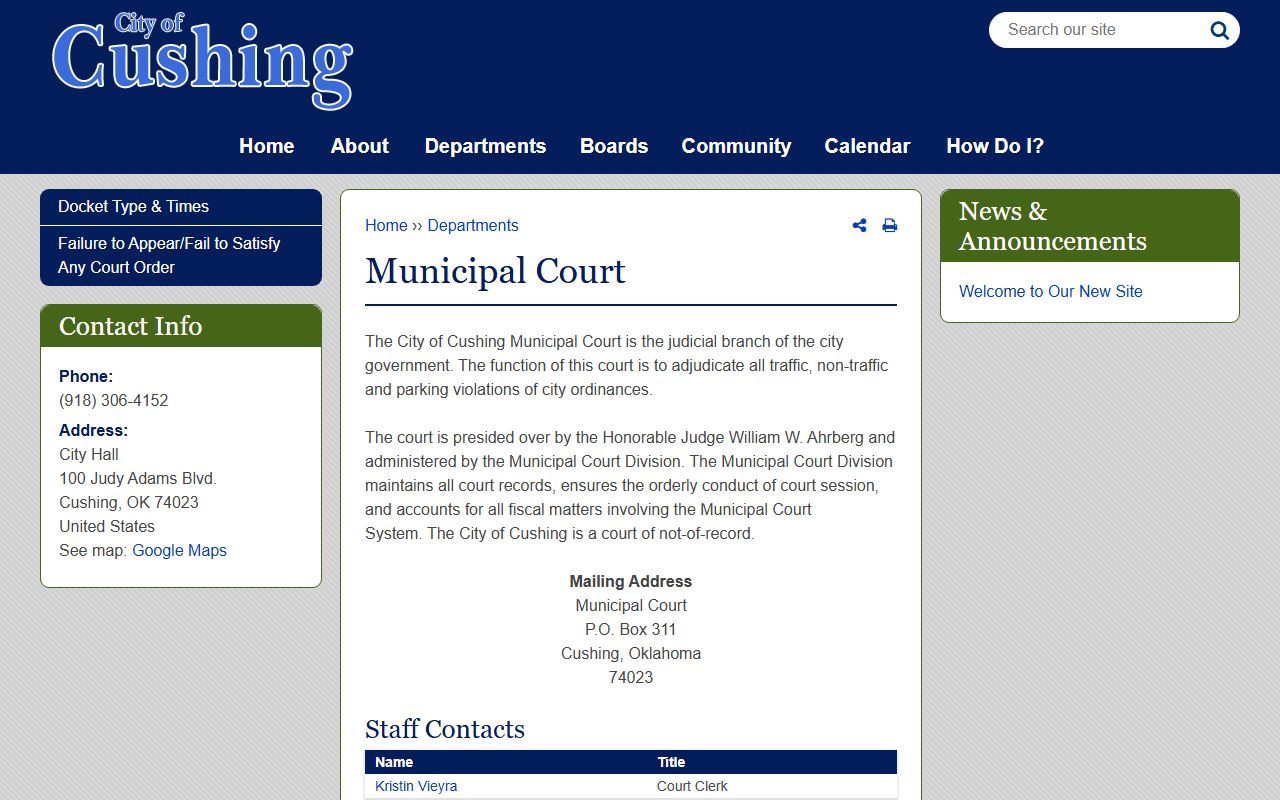 Payne County traffic citations handled by the Cushing Municipal Court