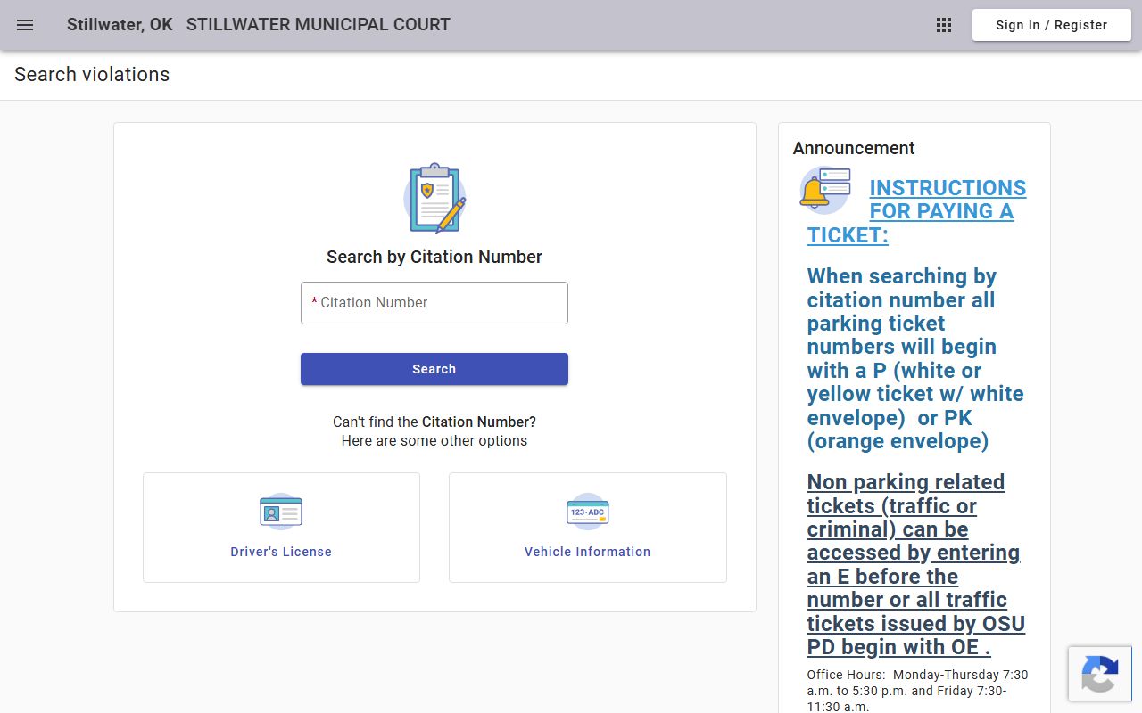 Payne County traffic citation lookup and payment portal for Stillwater