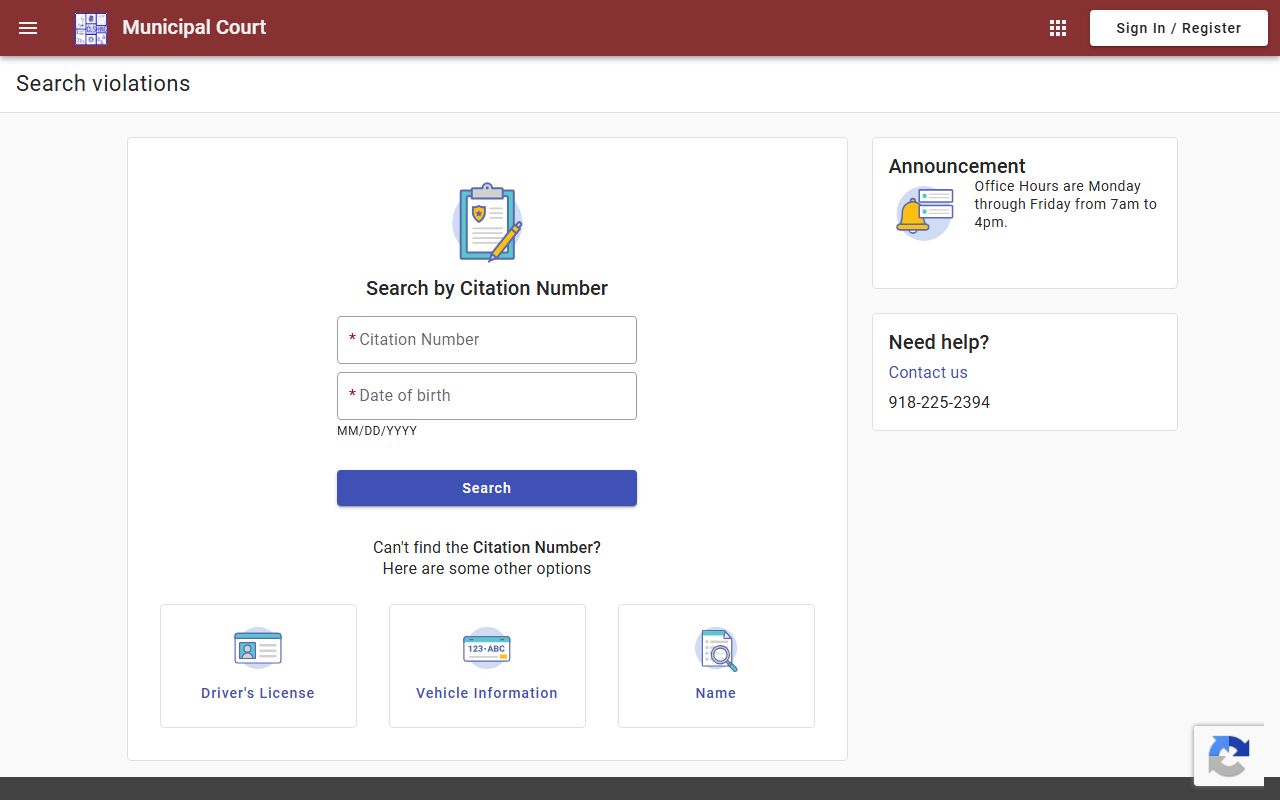 Payne County traffic ticket lookup for the Cushing Municipal Court