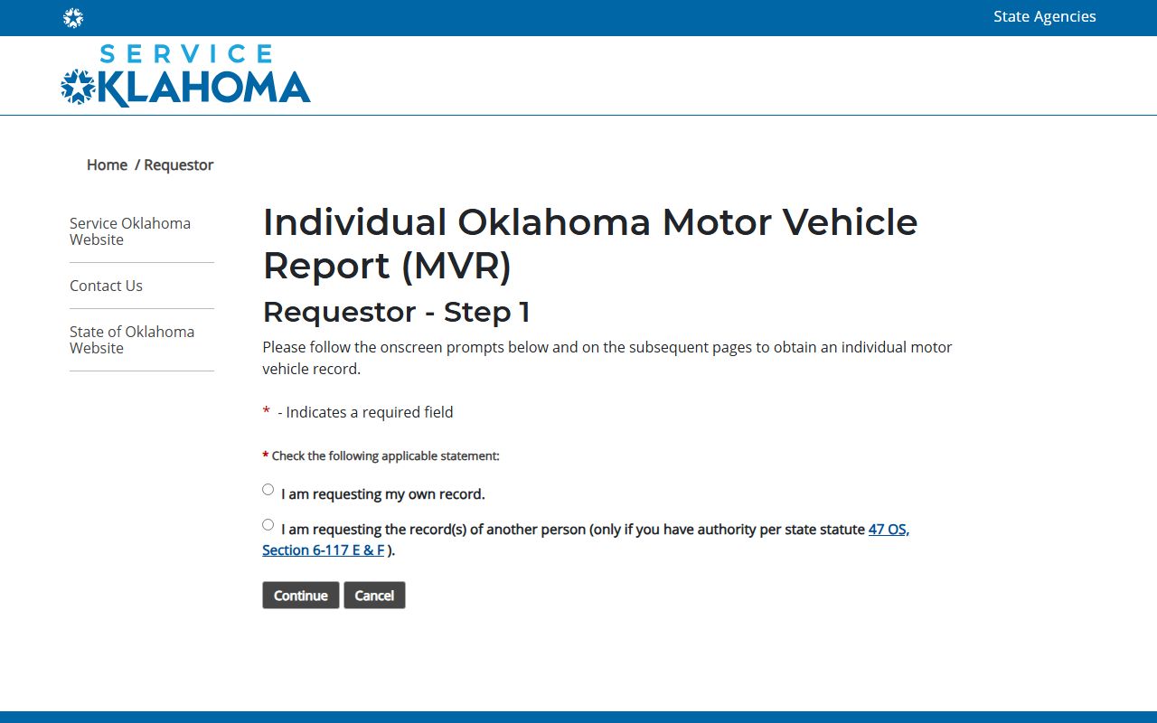 Payne County traffic driver record request through the Service Oklahoma MVR portal